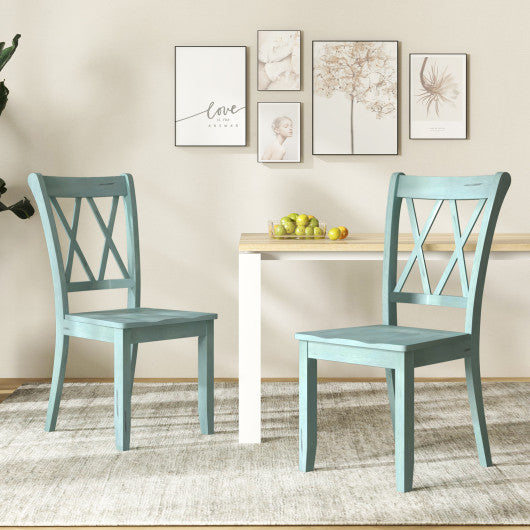Set of 2 Cross Back Rubber Wood Dining Chairs - Set Shop and Smile