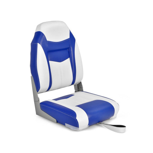 High Back Folding Boat Seats with Blue White Sponge Cushion and Flexible Hinges-1 Piece - Set Shop and Smile