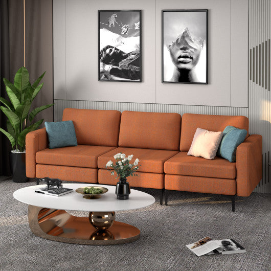 Convertible Sofa Couch with Magazine Pockets for Living room-Orange-3-Seat with USB port - Set Shop and Smile