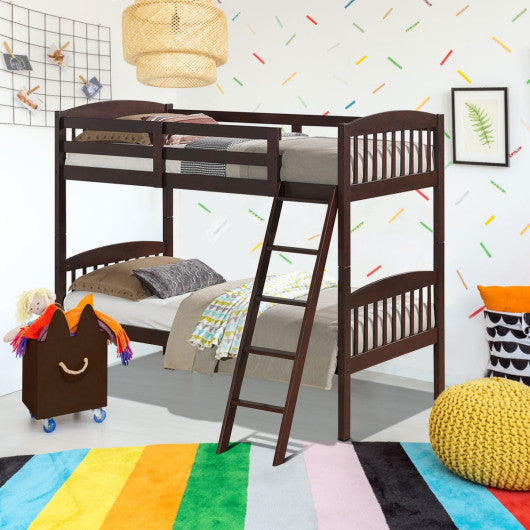 Hardwood Twin Bunk Beds with Individual Kid Bed Ladder-White - Set Shop and Smile