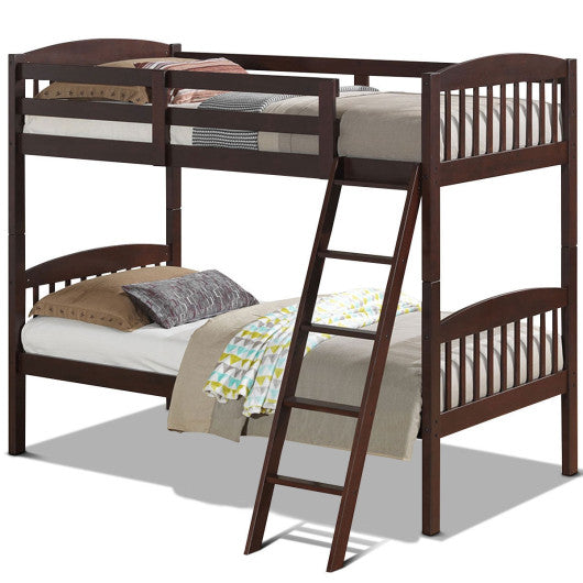 Hardwood Twin Bunk Beds with Individual Kid Bed Ladder-White - Set Shop and Smile