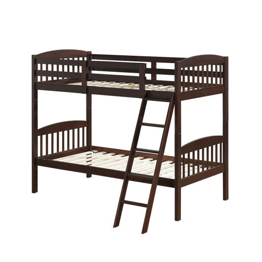 Hardwood Twin Bunk Beds with Individual Kid Bed Ladder-White - Set Shop and Smile