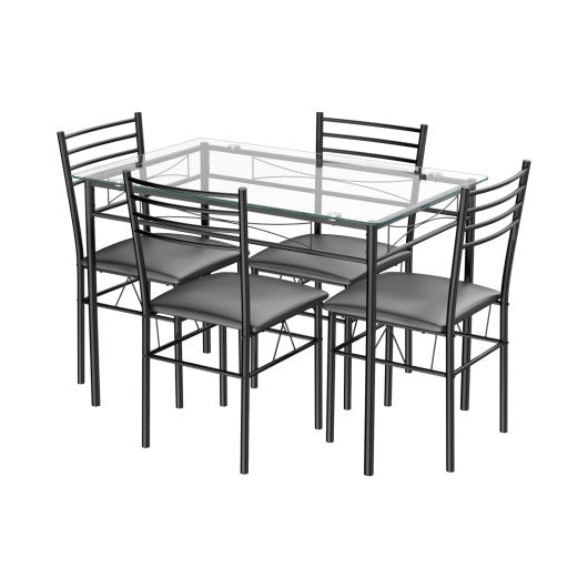 5 Pieces Dining Set with Tempered Glass Top Table and 4 Upholstered Chairs - Set Shop and Smile