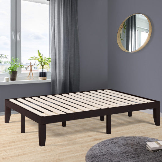 14 Inch Full Size Wood Platform Bed Frame with Wood Slat Support-Brown - Set Shop and Smile