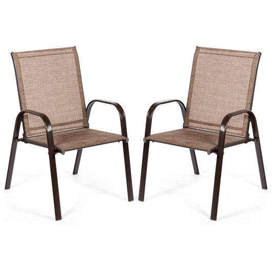 2 Pcs Patio Chairs Outdoor Dining Chair with Armrest-Beige - Set Shop and Smile