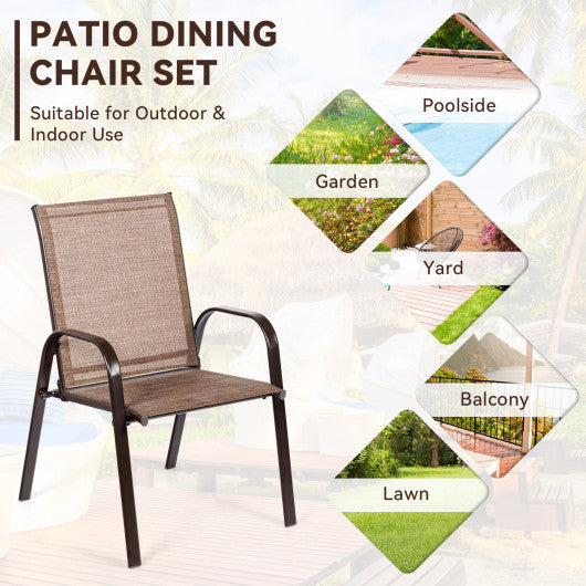 2 Pcs Patio Chairs Outdoor Dining Chair with Armrest-Beige - Set Shop and Smile