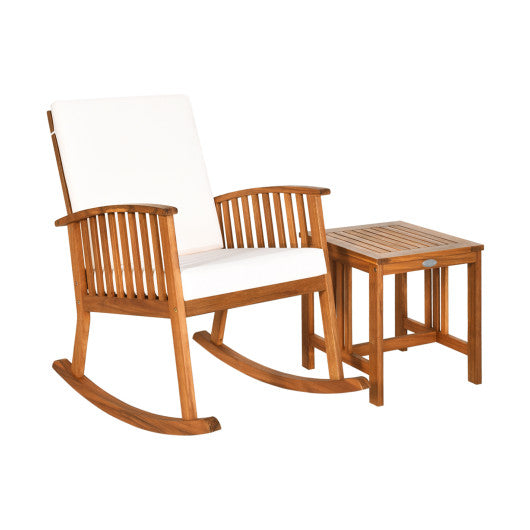 2 Pieces Acacia Wood Patio Rocking Chair Table Set - Set Shop and Smile