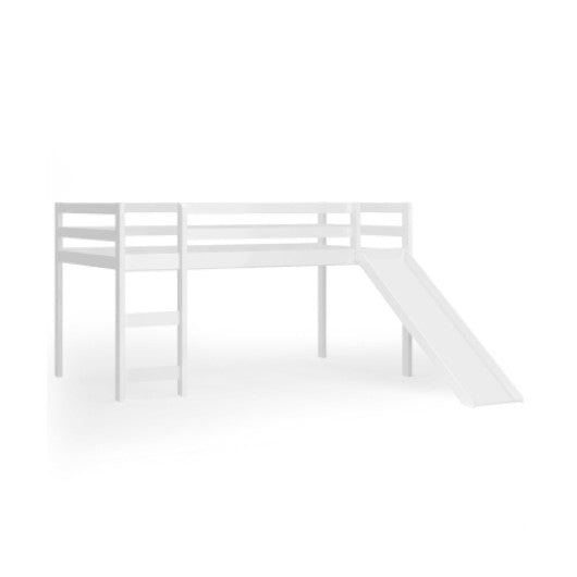 Twin Size Low Sturdy Loft Bed with Slide Wood-White - Set Shop and Smile