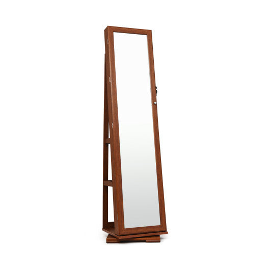 360° Rotatable 2-in-1 Lockable Jewelry Cabinet with Full-Length Mirror-Brown - Set Shop and Smile