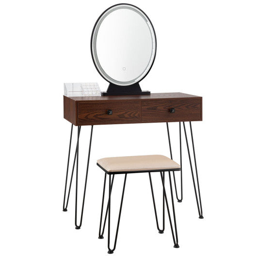 Industrial Makeup Dressing Table with 3 Lighting Modes-Rustic Brown - Set Shop and Smile