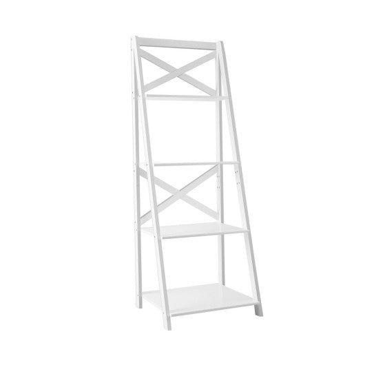 4-tier Leaning Free Standing Ladder Shelf Bookcase-White - Set Shop and Smile