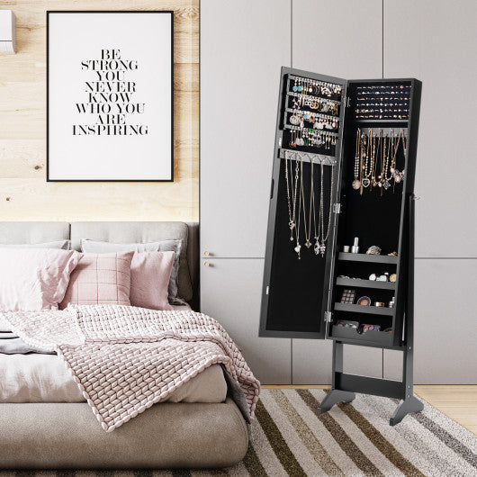 Mirrored Standing Jewelry Cabinet Storage Box-Black - Set Shop and Smile