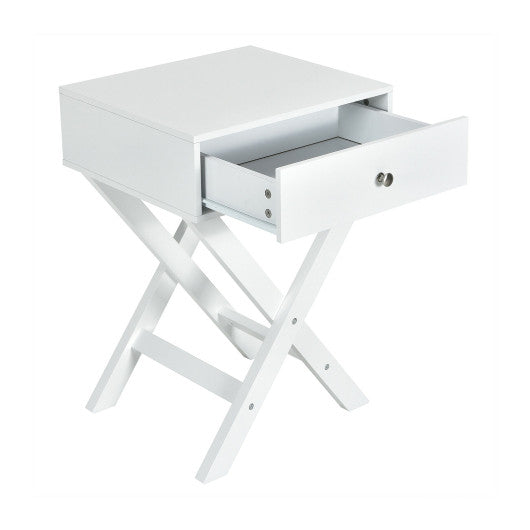 Modern X-Shaped Nightstand with Drawer for Living Room Bedroom-White - Set Shop and Smile