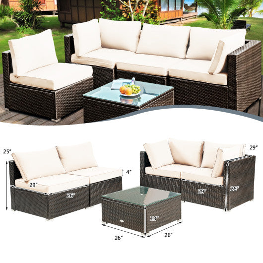 5 Pieces Cushioned Patio Rattan Furniture Set with Glass Table-Black - Set Shop and Smile