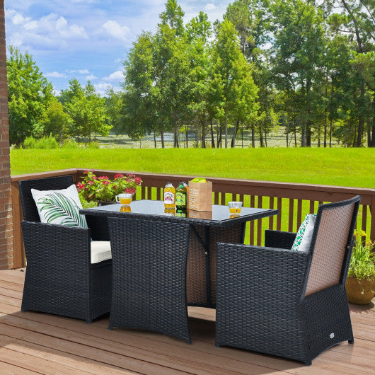 3 Pieces Patio Rattan Furniture Set with Cushion and Sofa Armrest-White - Set Shop and Smile