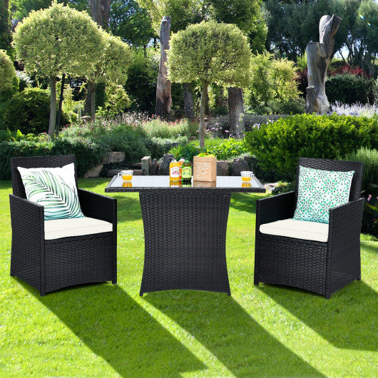 3 Pieces Patio Rattan Furniture Set with Cushion and Sofa Armrest-White - Set Shop and Smile