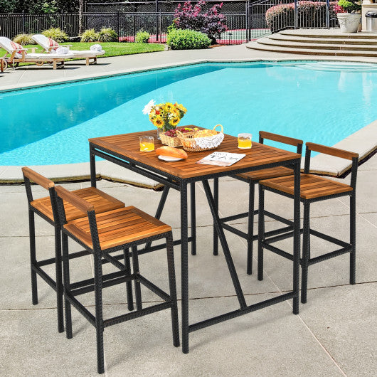 5 Pieces Outdoor Acacia Wood and PE Rattan Bar Set - Set Shop and Smile