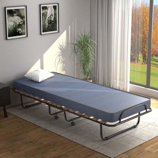 Portable Folding Bed with Memory Foam Mattress and Sturdy Metal Frame Made in Italy-Beige - Set Shop and Smile