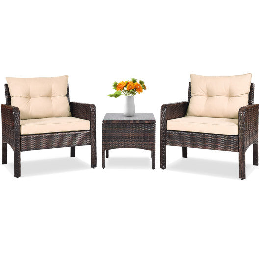 3 Pcs Outdoor Patio Rattan Conversation Set with Seat Cushions-Black - Set Shop and Smile