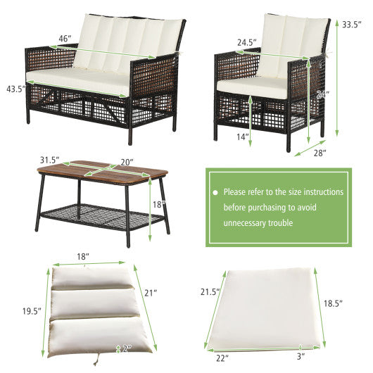 4 Pieces Patio Rattan Furniture Set with 2-Tier Coffee Table-White - Set Shop and Smile