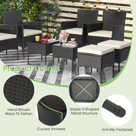 8 Pieces Patio Wicker Conversation Set with 2 Coffee Tables and 2 Ottomans - Set Shop and Smile