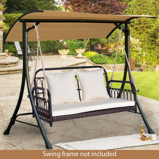 880LBS Wicker Hanging Porch Swing with Cushions-White - Set Shop and Smile