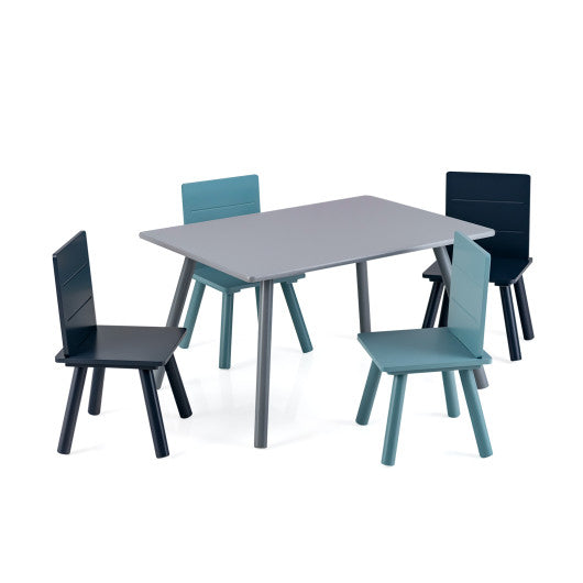 5 Pieces Kids Wooden Activity Play Furniture Set with Building Blocks-Blue - Set Shop and Smile