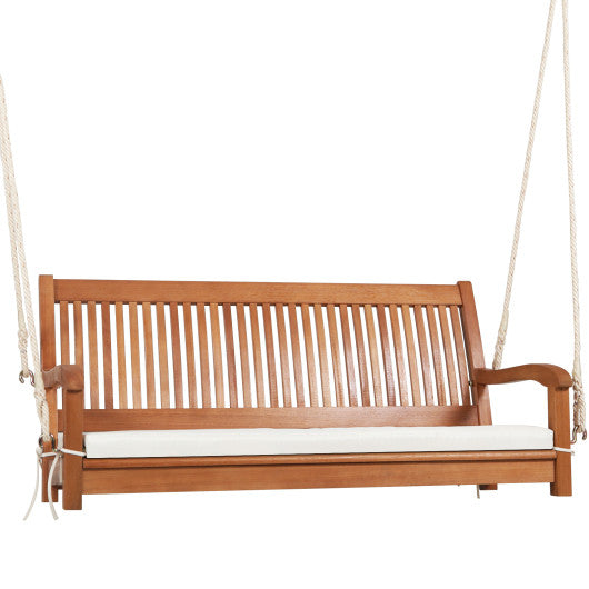 2-Person Hanging Porch Swing Wood Bench with Cushion Curved Back - Set Shop and Smile