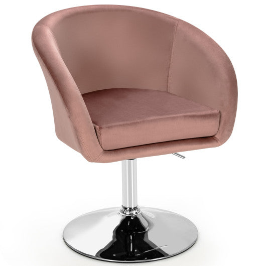 360 Degree Swivel Makeup Stool Accent Chair with Round Back and Metal Base-Pink