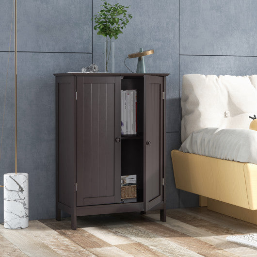 Bathroom Floor Storage Double Door Cupboard Cabinet-Brown - Set Shop and Smile