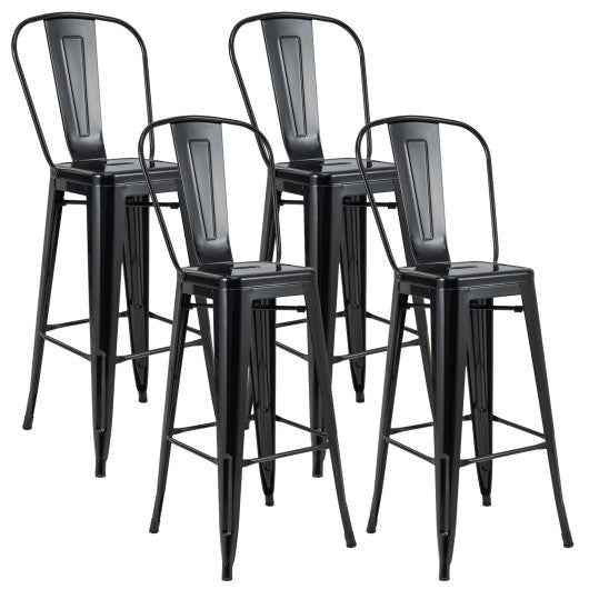 30 Inch Height Set of 4 High Back Metal Industrial Bar Stools-Gun - Set Shop and Smile