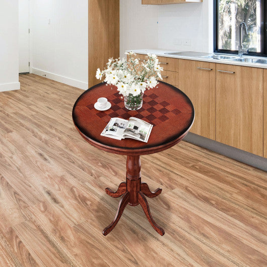 42 Inch Wooden Round Pub Pedestal Side Table with Chessboard - Set Shop and Smile