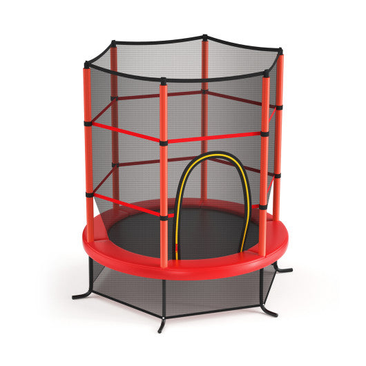 55 Inch Kids Recreational Trampoline Bouncing Jumping Mat with Enclosure Net-Red - Set Shop and Smile