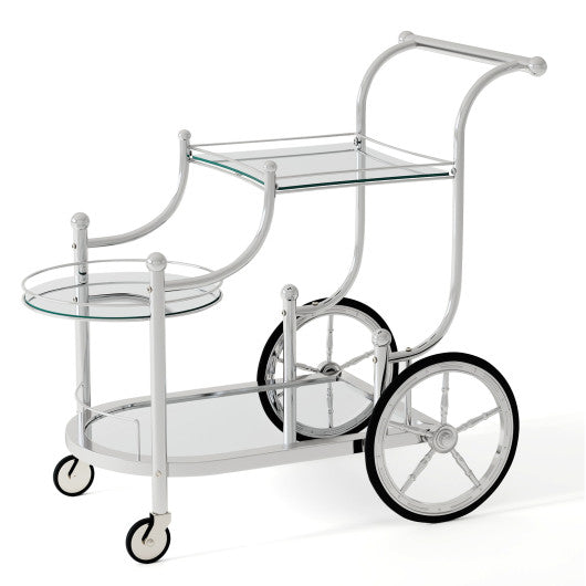 Kitchen Rolling Bar Cart with Tempered Glass Suitable for Restaurant and Hotel