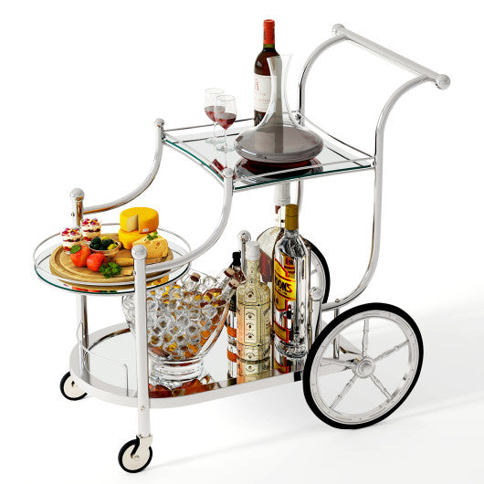 Kitchen Rolling Bar Cart with Tempered Glass Suitable for Restaurant and Hotel