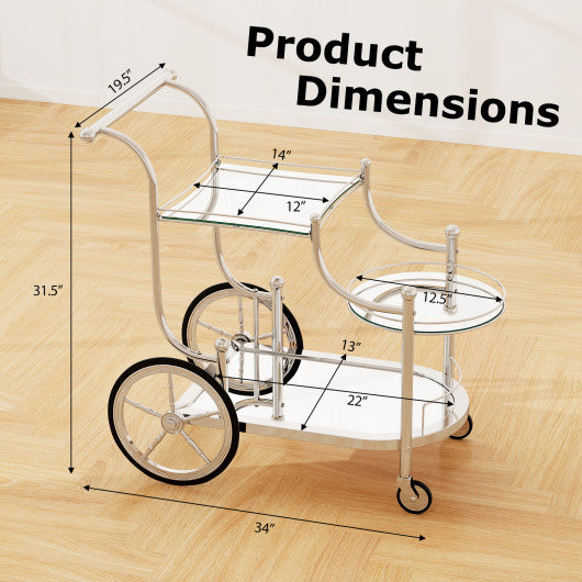 Kitchen Rolling Bar Cart with Tempered Glass Suitable for Restaurant and Hotel