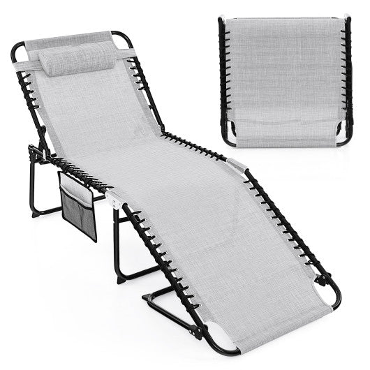 4 Position Folding Lounge Chaise with Adjustable Backrest and Footrest-Black - Set Shop and Smile
