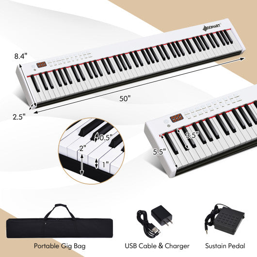 88-Key Portable Full-Size Semi-weighted Digital Piano Keyboard-White - Set Shop and Smile