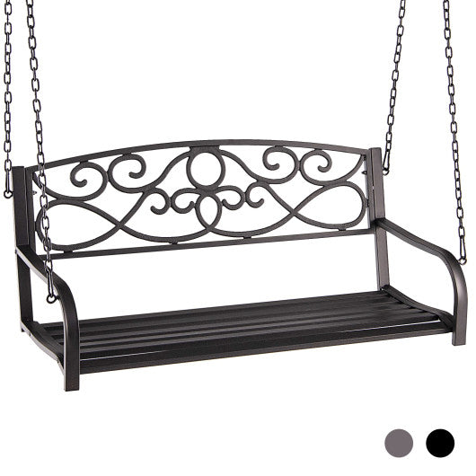 Outdoor 2-Person Metal Porch Swing Chair with Chains-Black - Set Shop and Smile