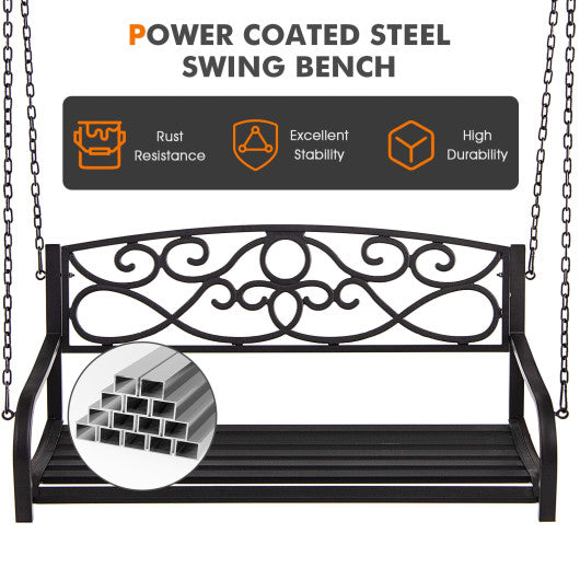 Outdoor 2-Person Metal Porch Swing Chair with Chains-Black - Set Shop and Smile