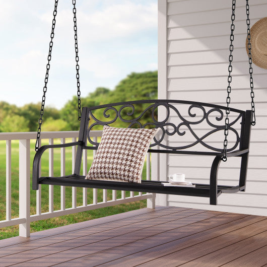 Outdoor 2-Person Metal Porch Swing Chair with Chains-Black - Set Shop and Smile