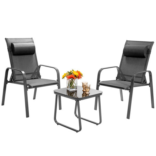 3 Pieces Patio Bistro Furniture Set with Adjustable Backrest-Gray - Set Shop and Smile