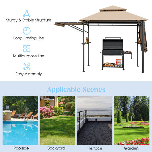 13.5 x 4 Feet Patio BBQ Grill Gazebo Canopy with Dual Side Awnings-Beige - Set Shop and Smile