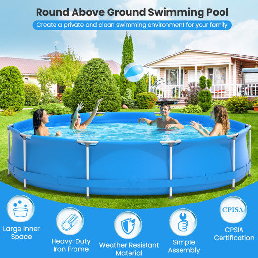 Round Above Ground Swimming Pool With Pool Cover-Blue - Set Shop and Smile