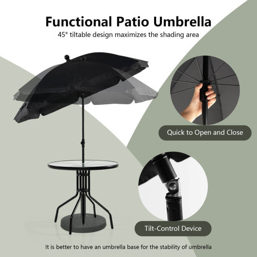 6 Pieces Patio Dining Set Folding Chairs Glass Table Tilt Umbrella for Garden-Gray - Set Shop and Smile