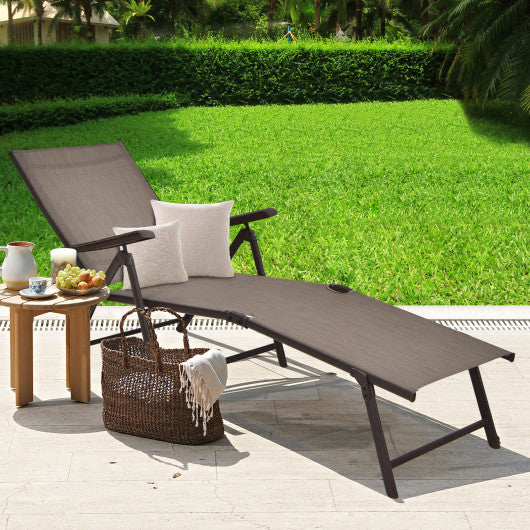 Patio Foldable Chaise Lounge Chair with Backrest and Footrest-Gray - Set Shop and Smile