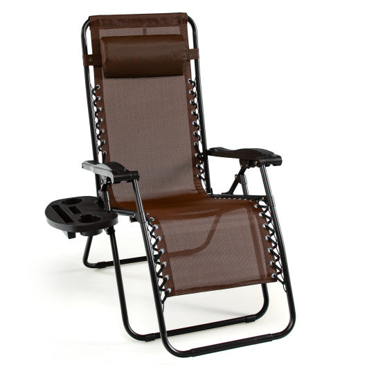 Outdoor Folding Zero Gravity Reclining Lounge Chair with Utility Tray-Brown - Set Shop and Smile