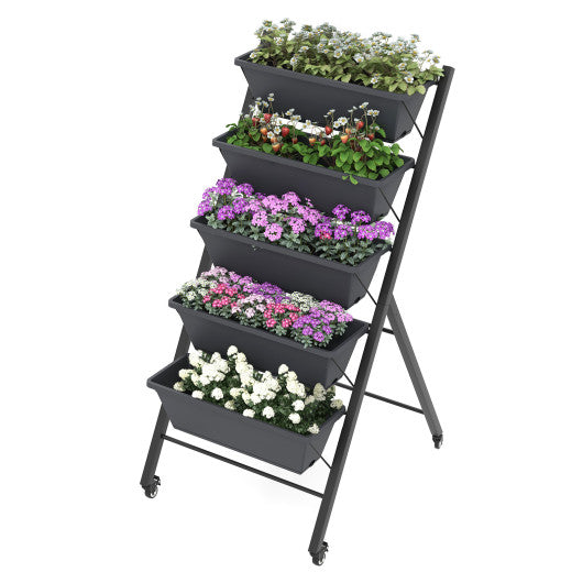 5-Tier Vertical Raised Garden Bed with Wheels and Container Boxes - Set Shop and Smile