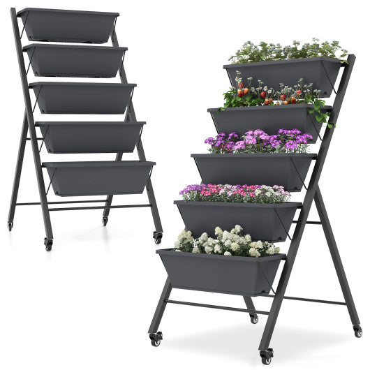 5-Tier Vertical Raised Garden Bed with Wheels and Container Boxes - Set Shop and Smile