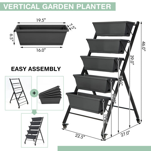 5-Tier Vertical Raised Garden Bed with Wheels and Container Boxes - Set Shop and Smile